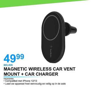 AUVA Belkin magnetic wireless car vent mount + car charger aanbieding