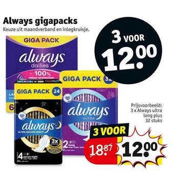Kruidvat Always gigapacks aanbieding
