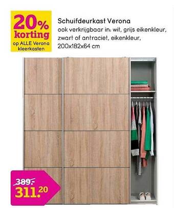 Leen Bakker Schuifdeurkast verona aanbieding