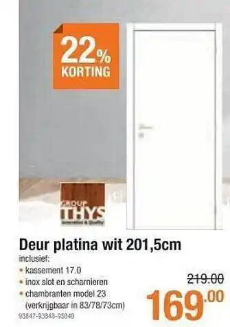 Cevo Deur platina wit 201.5cm group thys 22% korting aanbieding