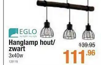 Hanglamp hout zwart eglo