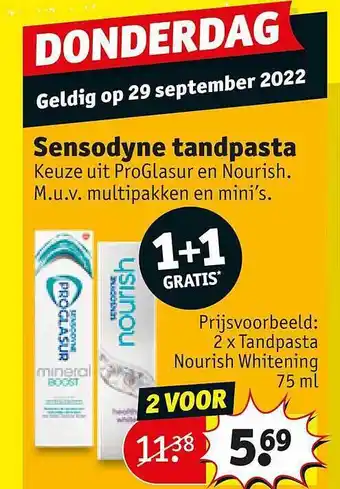 Kruidvat Sensodyne tandpasta 1+1 gratis aanbieding