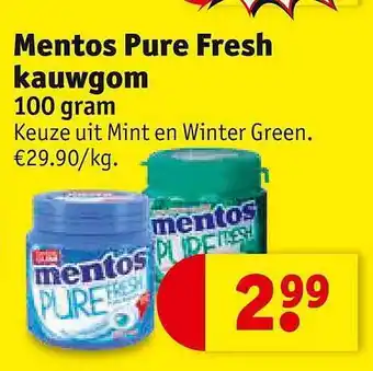 Kruidvat Mentos pure fresh kauwgom aanbieding