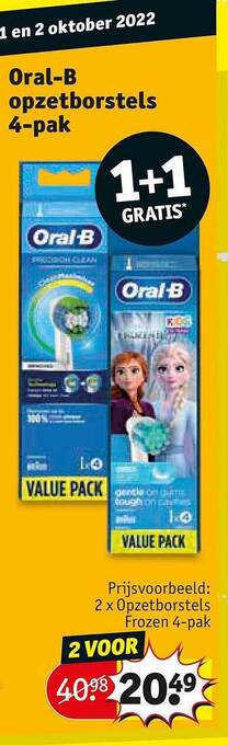 Kruidvat Oral-b opzetborstels 4-pak 1+1 gratis aanbieding