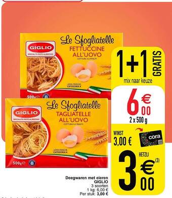Cora Deegwaren met eieren giglio aanbieding