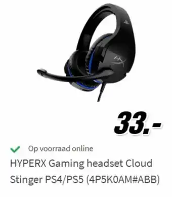 MediaMarkt Hyperx Gaming headset Cloud Stinger PS4/PS5 (4P5K0AM#ABB) aanbieding