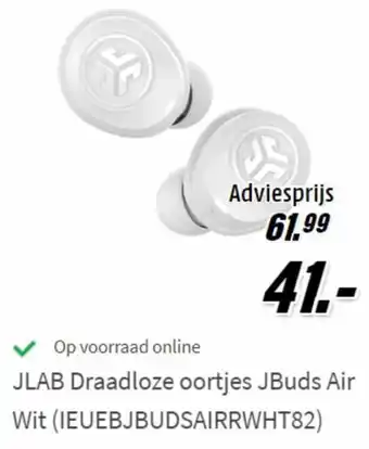 MediaMarkt JLAB Draadloze oortjes JBuds Air Wit (IEUEBJBUDSAIRRWHT82) aanbieding