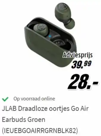 MediaMarkt JLAB Draadloze oortjes Go Air Earbuds Groen (IEUEBGOAIRRGRNBLK82) aanbieding