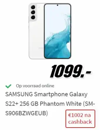 MediaMarkt Samsung Smartphone Galaxy S22+256 GB Phantom White (SM-S906BZWGEUB) aanbieding
