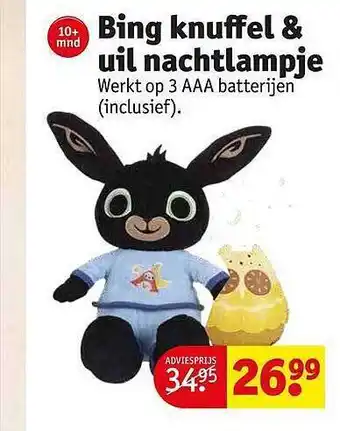 Kruidvat Bing knuffel & uil nachtlampje aanbieding