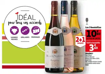 Auchan Faugères Mas Olivier Grande Réserve Rouge 2019 Blanc 2020 Rosé 2020 aanbieding