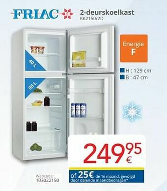 Eldi Friac 2-deurskoelkast kk2150-2d aanbieding