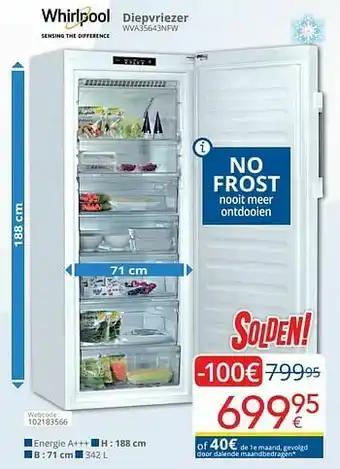 Eldi Whirlpool diepvriezer wva35643nfw aanbieding