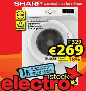 ElectroStock Sharp wasmachine - lave-linge esha612wd aanbieding