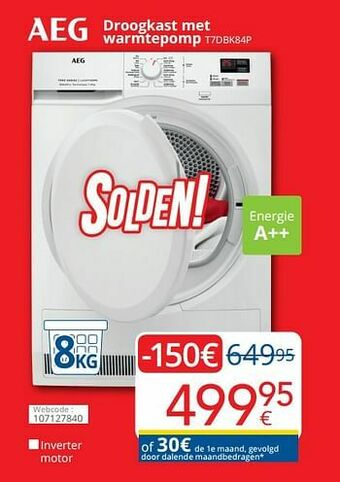Eldi Aeg droogkast met warmtepomp t7dbk84p aanbieding