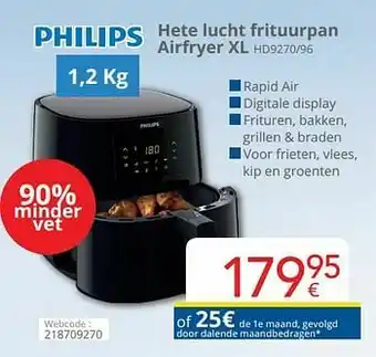 Philips hete lucht frituurpan airfryer xl hd9270-96