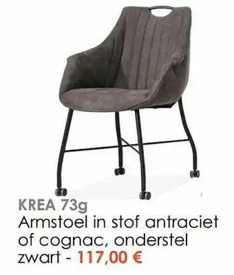 Krea Armstoel in stof antraciet of cognac, onderstel zwart aanbieding