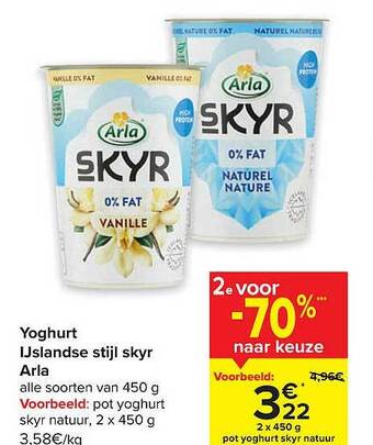 Carrefour Yoghurt ijslandse stijl skyr arla aanbieding
