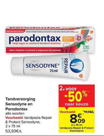 Carrefour Tandverzorging sensodyne en parodontax aanbieding