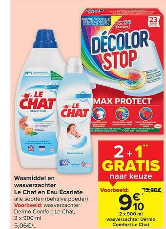 Carrefour Wasmiddel en wasverzachter le chat en eau écarlate aanbieding