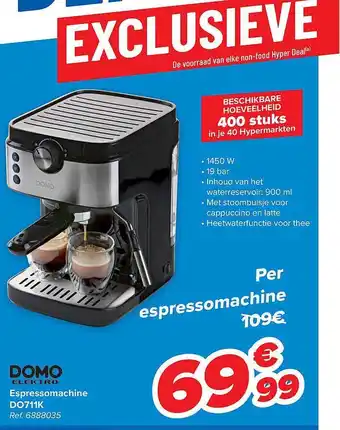 Carrefour Domo elektro espressomachine aanbieding