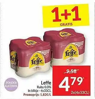 Intermarché Leffe Ruby 0.0% 1+1 Gratis aanbieding
