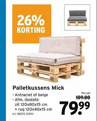 GAMMA Palletkussens Mick 26% Korting aanbieding