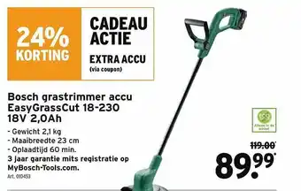GAMMA Bosch Grastrimmer Accu Easygrasscut 18-230 18v 2.0 Ah 24% Korting aanbieding