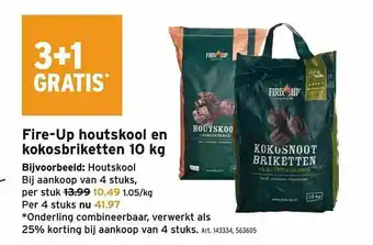 Fire-up Houtskool En Kokosbriketten 10 Kg 3+1 Gratis