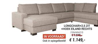 Longchair + 2.5 Zit +hoek Eiland Rechts