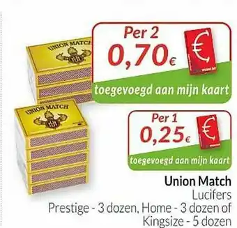 Intermarché Union Match Lucifers Prestige 3 Dozen Home 3 Dozen Of Kingsize aanbieding