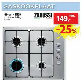 Hubo Gaskookplaat 60 Cm - Inox Zanussi aanbieding