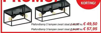 Plafondlamp 2 Lampen Zwart Staal