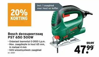 GAMMA Bosch Decoupeerzzag Pst 650 500w 20% Korting aanbieding
