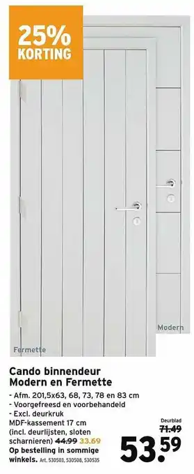 GAMMA Cando Binnendeur Modern En Fermette 25% Korting aanbieding