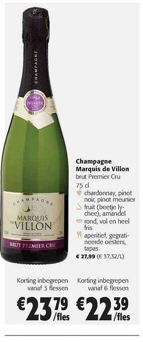 Colruyt Champagne marquis de villon brut premier cru aanbieding