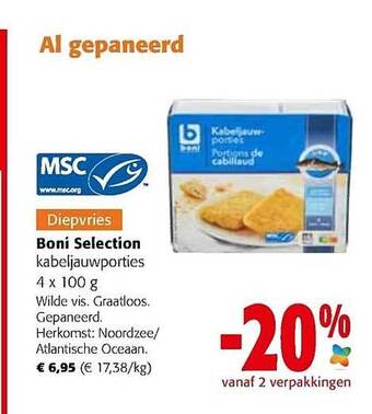 Colruyt Boni selection kabeljauwporties aanbieding