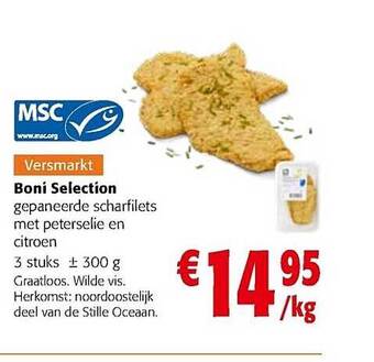 Colruyt Boni selection gepaneerde scharfilets met peterselie en citroen aanbieding
