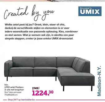 Leen Bakker Umix zetel madison 3zits met longchair aanbieding