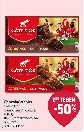 Delhaize Chocoladetablet côte d'or aanbieding