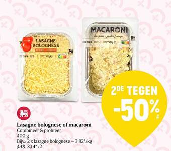 Delhaize Lasagne bolognese of macaroni aanbieding