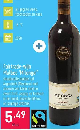 ALDI Fairtradewijn malbec milonga aanbieding