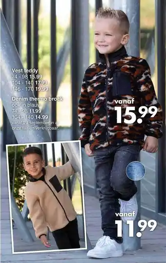 Wibra Vest teddy, denim therno broek aanbieding