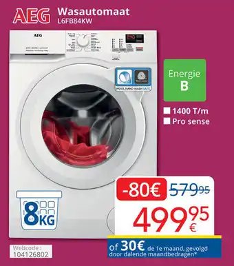 Eldi AEG Wasautomaat L6FB84KW aanbieding