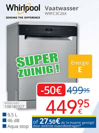 Eldi Whirlpool Vaatwasser WRFC3C26X aanbieding