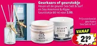 Kruidvat Geurkaars of geurstokje geurkaars sea salt + surf aanbieding
