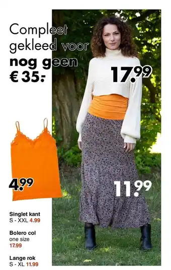 Wibra Singlet kant, bolero col, lange rok aanbieding