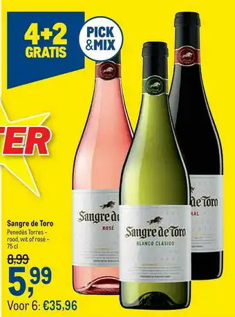 Makro Sangre De Toro Penedès Torres Rood Wit Of Rosé 4+2 Gratis aanbieding