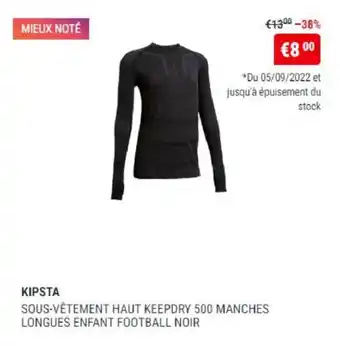 Kipsta Sous-Vetement Haut Keepdry 500 Manches Longues Enfant Football Noir
