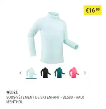 Decathlon Wedze Sous-Vetement De Ski Enfant - BL500 - Haut Menthol aanbieding